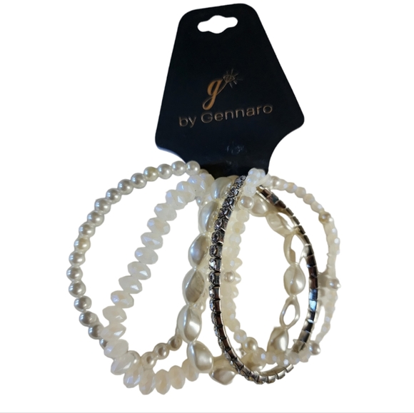 NWT G by Gennaro Faux Pearl and Rhinestone Bracelets Set of 5 - Picture 2 of 2